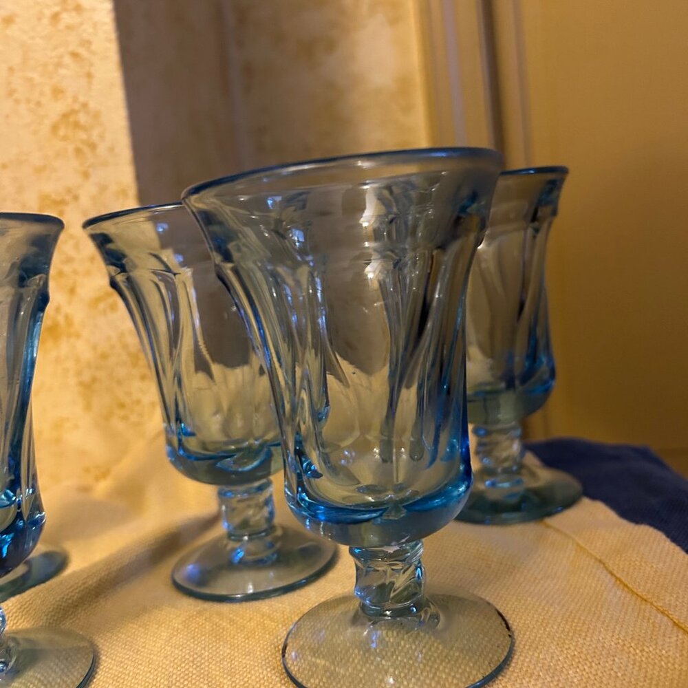 Vintage Goblets Fostoria Jamestown Blue  swirl pattern  5in tall - Picture 4 of 7